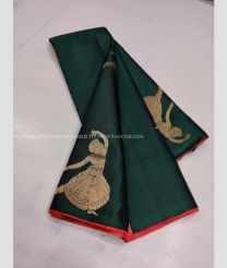 Pine Green and Orange color kanchi pattu handloom saree with Kalamkari Design-KANP0006824
