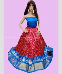 Red and Blue color Ikkat Lehengas with Kaddy Border Design-IKPL0008471