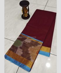 Maroon and Blue color Uppada Cotton sarees with pochampally border design -UPAT0004801