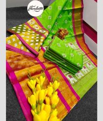 Parrot Green and Pink color Tripura Silk handloom saree with All over Ikkat Design-TRPP0003830