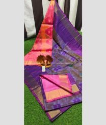 Pink and Purple color Uppada Soft Silk handloom saree with All over Pochampally Design-UPSF0002064