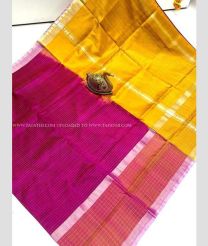 Pink and Mustard Yellow color uppada pattu sarees with checks on border design -UPDP0022116