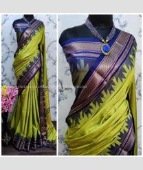 Parrot Green and Dark Blue color paithani sarees with Temple Border Design-PTNS0004419