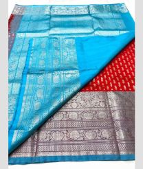 Red and Sky BLue color venkatagiri pattu handloom saree with all over small buties design -VAGP0000380