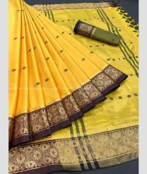 Yellow and Black color paithani pure silk handloom saree with flower design saree -PTNP0000031