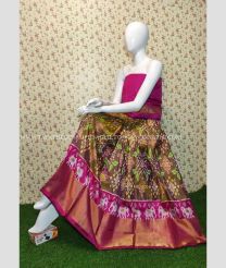 Light Brown and Pink color Ikkat Lehengas with Pochampally Border Design-IKPL0000776