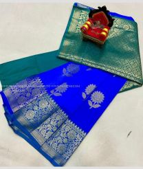Teal and Blue color Uppada Soft Silk handloom saree with All over Buttas Design-UPSF0002183