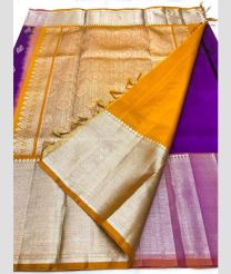 Purple and Mustard Yellow color venkatagiri pattu sarees with all over buttas design -VAGP0001210