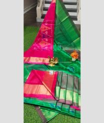 Green and Pink color Uppada Soft Silk sarees with pochampally border design -UPSF0004248