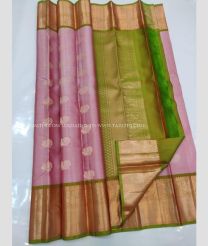 Onion Pink and Green color kanchi pattu handloom saree with Jari Border Design-KANP0006270
