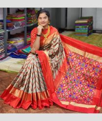 Grey and Red color pochampally ikkat pure silk handloom saree with All over Pochampally ikkat design-PIKP0016985