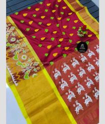 Burgundy and Brown color Tripura Silk handloom saree with all over pochampalli ikkat design print -TRPP0003844