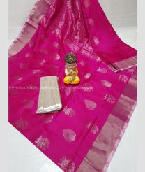 Deep Pink and Pale Silver color uppada pattu handloom saree with all over big buties saree design -UPDP0014262