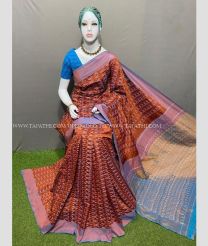 Brown and Plum Purple color pochampally Ikkat cotton handloom saree with All over Pochampally Ikkat Design-PIKT0000186