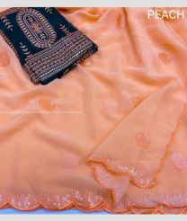 Peach color Georgette sarees with Plain Design-GEOS0003968