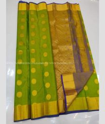 Mehndi Green and Blue color kanchi pattu handloom saree with zari border saree design -KANP0005685