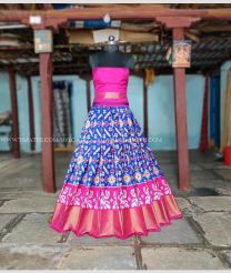 Royal Blue and Rani Pink color Ikkat Lehengas with Pochampally Border Design-IKPL0000792