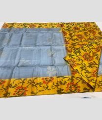 Lite Sky Blue and Mustard Yellow color soft silk kanchipuram sarees with All over Ikkat Design-KASS0000737