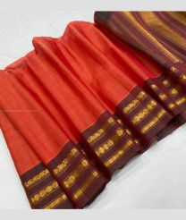 Orange and Chocolate color gadwal sico sarees with jari border design -GAWI0000832