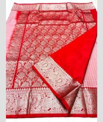Baby Pink and Red color venkatagiri pattu sarees with all over buttas design -VAGP0001223