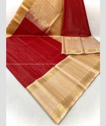 Red and Cream color kuppadam pattu sarees with kuppadam kanchi border design -KUPP0097195