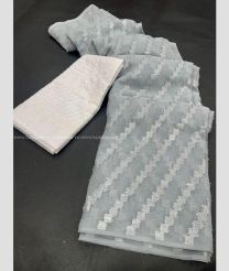 Grey and White color Chiffon sarees with Plain Design-CHIF0000815