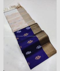 Navy Blue and Half White color soft silk kanchipuram sarees with Kaddy Border Design-KASS0000279