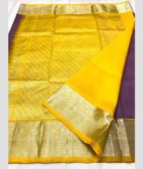 Plum Purple and Yellow color venkatagiri pattu sarees with all over buttas design -VAGP0001174
