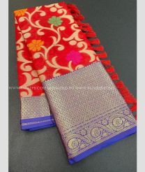 Red and Blue color Banarasi sarees with All over Work Design-BANS0000760