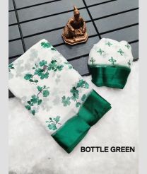 White and Pine Green color Chiffon sarees with all over floral printed design -CHIF0002102