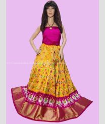 Yellow and Magenta color Ikkat Lehengas with Kaddy Border Design-IKPL0008469