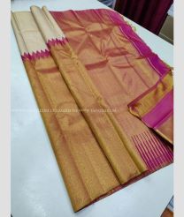 Half White and Pink color kanchi pattu handloom saree with Temple Border Design-KANP0007527