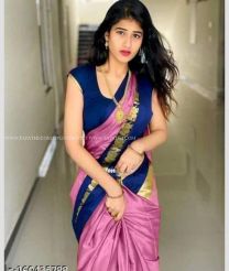 Onion Pink and Navy Blue color silk sarees with Jari Border Design-SILK0002237