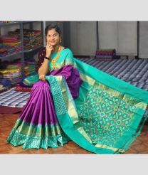 Magenta and Sea Green color pochampally ikkat pure silk handloom saree with All over Pochampally ikkat design-PIKP0016981