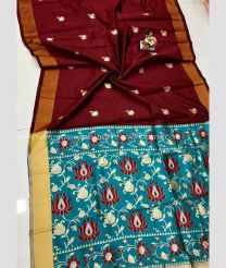 Maroon and Turquoise color Banarasi sarees with All over Buttas Design-BANS0000914