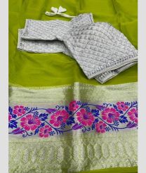 Mehndi Green and Silver color Organza sarees with zari border saree design -ORGS0000646