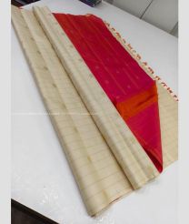 Cream and Pink color kanchi pattu sarees with all over checks and buttas design -KANP0014144