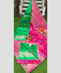 Pink and Green color Uppada Soft Silk sarees with pochampally border design -UPSF0004225