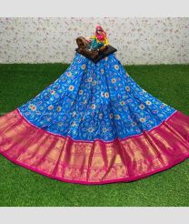 Aqua Blue and Pink color Ikkat Lehengas with all over pochamally design -IKPL0000770