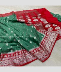 Pine Green and Red color Banarasi sarees with all over buttas design -BANS0019048