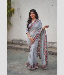 Lite Grey color Georgette sarees with Anchulatha Border Design-GEOS0004772