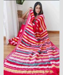 Red White and Blue color linen sarees with printed design saree -LINS0000753