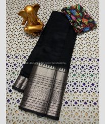 Black and Silver color mangalagiri pattu sarees with jari border design -MAGP0026883