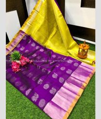 Purple and Acid Green color kuppadam pattu handloom saree with All over Buttas Design-KUPP0028038