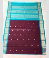 Plum Purple and Blue Turquoise color gadwal cotton sarees with all over buttas design -GAWT0000469
