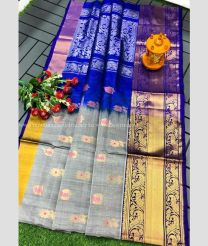 Grey and Navy blue color uppada pattu sarees with all over jamdhani buttas design -UPDP0022453