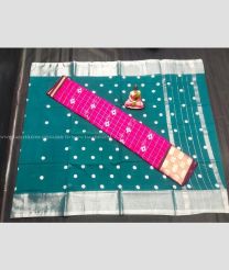 Teal color Uppada Cotton handloom saree with all over printed buties saree design -UPAT0003002