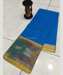 Blue and Golden Yellow color Uppada Cotton sarees with pochampally border design -UPAT0004802