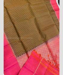 Brown and Pink color soft silk kanchipuram sarees with brocade pattern border design -KASS0001067
