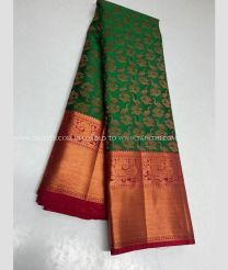 Green and Red color kanchi pattu handloom saree with Jari Border Design-KANP0006199